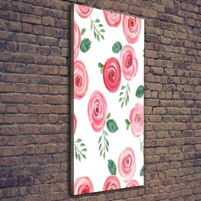 Cuadro canvas decorativo para salón vertical rosas rosadas