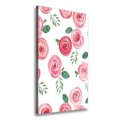 Cuadro canvas decorativo para salón vertical rosas rosadas