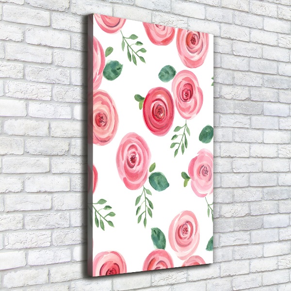 Cuadro canvas decorativo para salón vertical rosas rosadas
