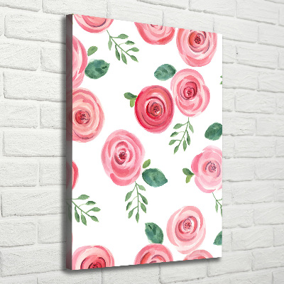 Cuadro canvas decorativo para salón vertical rosas rosadas