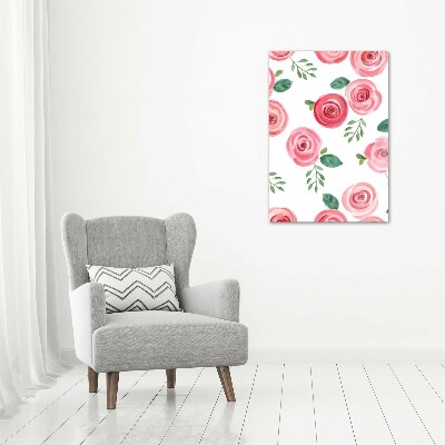 Cuadro canvas decorativo para salón vertical rosas rosadas