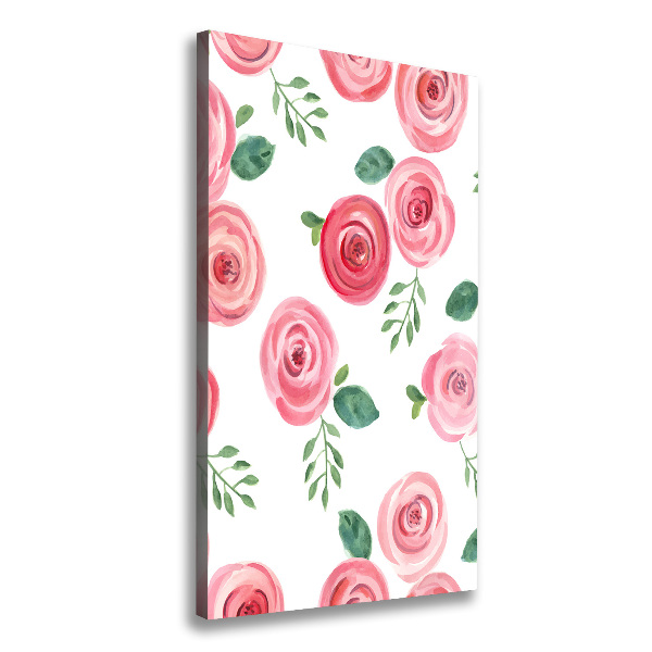 Cuadro canvas decorativo para salón vertical rosas rosadas