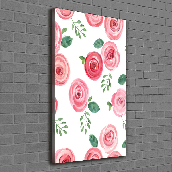 Cuadro canvas decorativo para salón vertical rosas rosadas