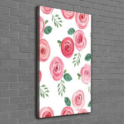 Cuadro canvas decorativo para salón vertical rosas rosadas