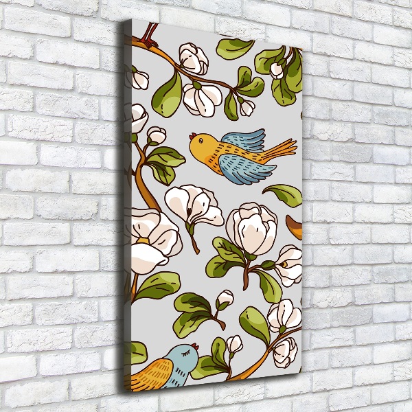 Cuadro moderno en lienzo resistente uv vertical Pájaros y flores