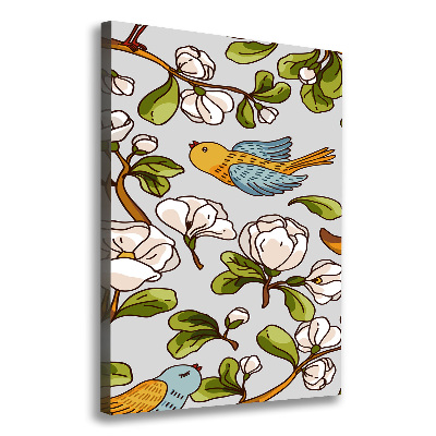 Cuadro moderno en lienzo resistente uv vertical Pájaros y flores