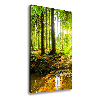 Cuadro moderno en lienzo resistente uv vertical El sol en el bosque