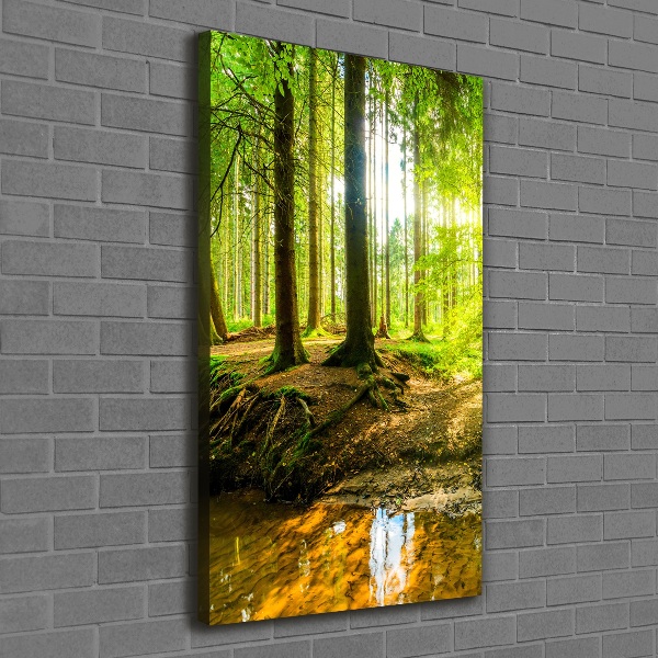 Cuadro moderno en lienzo resistente uv vertical El sol en el bosque