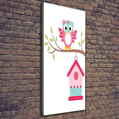 Impresión en lienzo vertical Búho en una rama