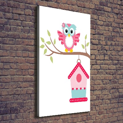 Impresión en lienzo vertical Búho en una rama