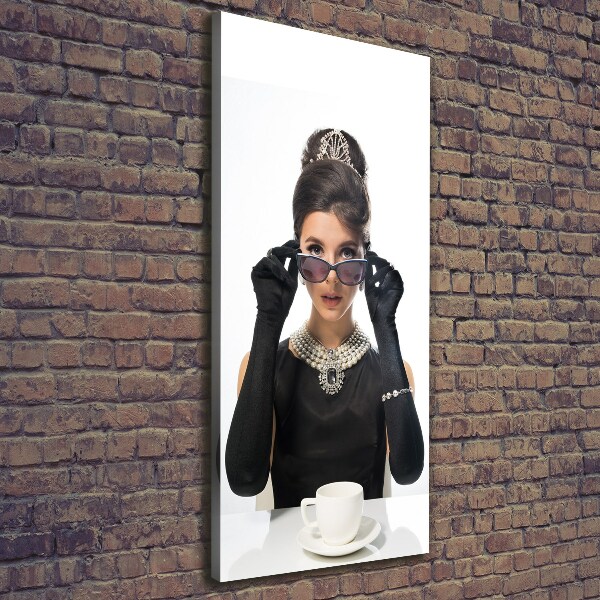 Cuadro moderno en lienzo resistente uv vertical Mujer con gafas
