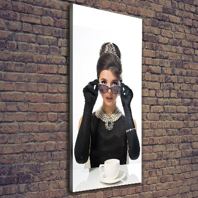 Cuadro moderno en lienzo resistente uv vertical Mujer con gafas