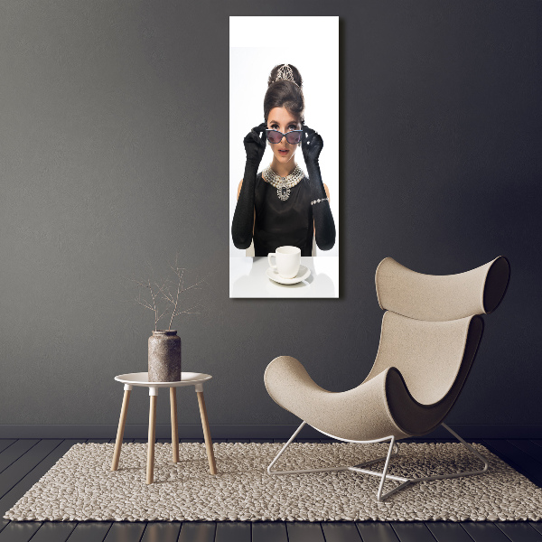 Cuadro moderno en lienzo resistente uv vertical Mujer con gafas