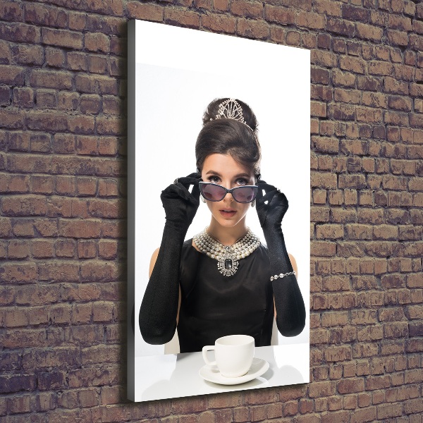 Cuadro moderno en lienzo resistente uv vertical Mujer con gafas