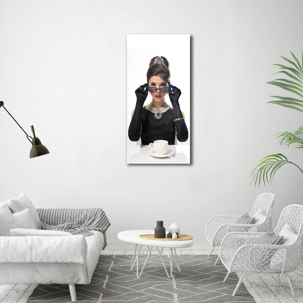 Cuadro moderno en lienzo resistente uv vertical Mujer con gafas