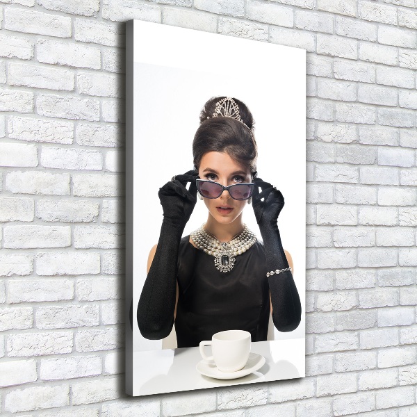 Cuadro moderno en lienzo resistente uv vertical Mujer con gafas