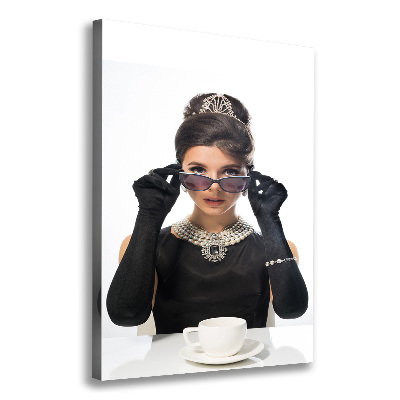 Cuadro moderno en lienzo resistente uv vertical Mujer con gafas