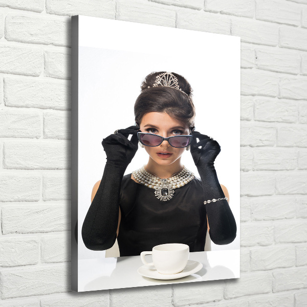 Cuadro moderno en lienzo resistente uv vertical Mujer con gafas