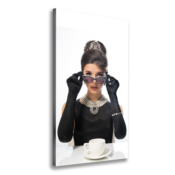Cuadro moderno en lienzo resistente uv vertical Mujer con gafas