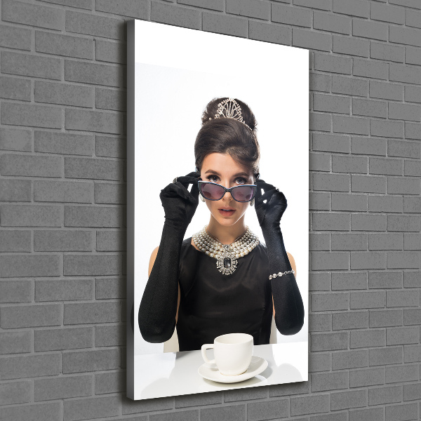 Cuadro moderno en lienzo resistente uv vertical Mujer con gafas