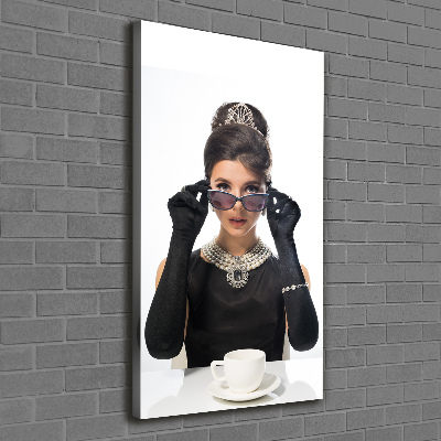 Cuadro moderno en lienzo resistente uv vertical Mujer con gafas