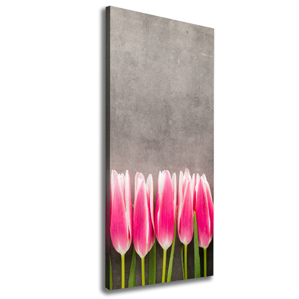 Cuadro canvas decorativo para salón vertical tulipanes rosados