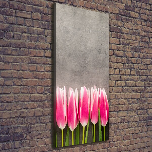 Cuadro canvas decorativo para salón vertical tulipanes rosados