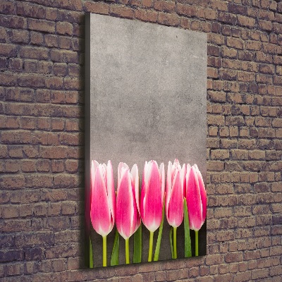 Cuadro canvas decorativo para salón vertical tulipanes rosados