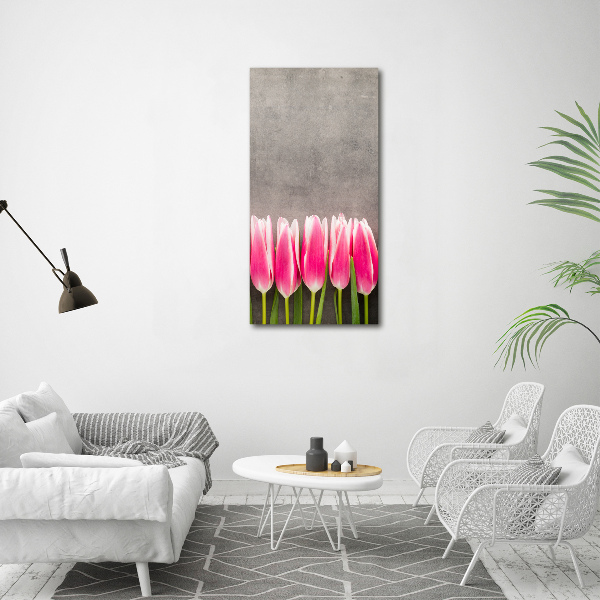 Cuadro canvas decorativo para salón vertical tulipanes rosados