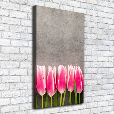 Cuadro canvas decorativo para salón vertical tulipanes rosados