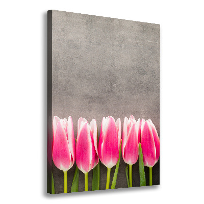 Cuadro canvas decorativo para salón vertical tulipanes rosados