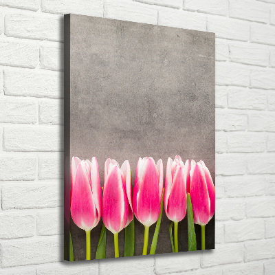 Cuadro canvas decorativo para salón vertical tulipanes rosados
