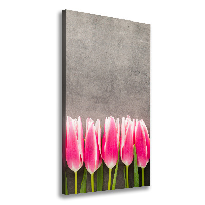 Cuadro canvas decorativo para salón vertical tulipanes rosados