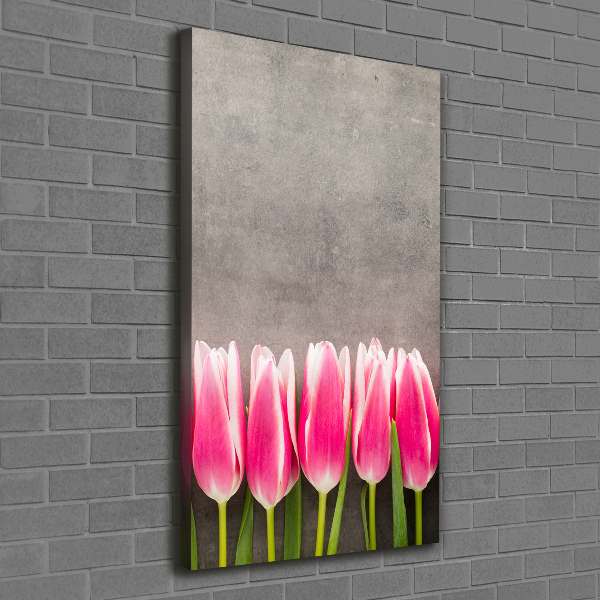 Cuadro canvas decorativo para salón vertical tulipanes rosados