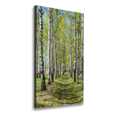 Cuadro canvas decorativo para salón vertical bosque de abedules