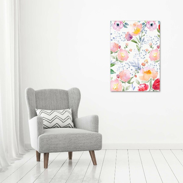 Cuadro canvas decorativo para salón vertical Amapolas