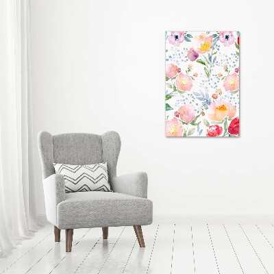 Cuadro canvas decorativo para salón vertical Amapolas