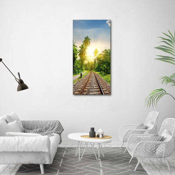 Cuadro canvas decorativo para salón vertical Vías ferroviarias