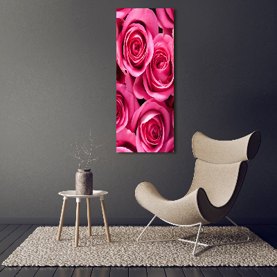 Cuadro moderno en lienzo resistente uv vertical rosas rosadas