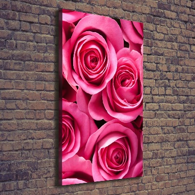 Cuadro moderno en lienzo resistente uv vertical rosas rosadas