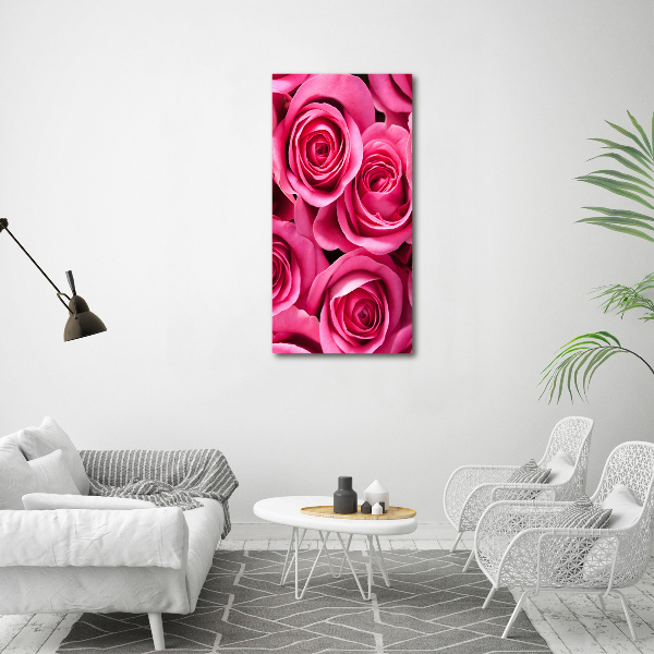 Cuadro moderno en lienzo resistente uv vertical rosas rosadas