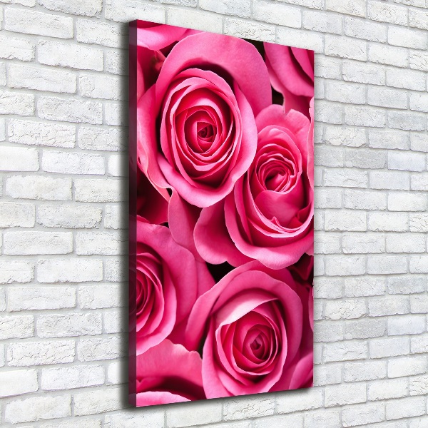 Cuadro moderno en lienzo resistente uv vertical rosas rosadas