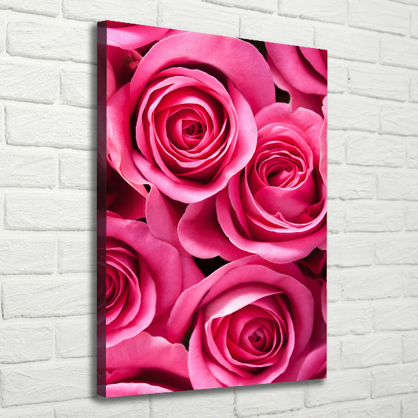 Cuadro moderno en lienzo resistente uv vertical rosas rosadas