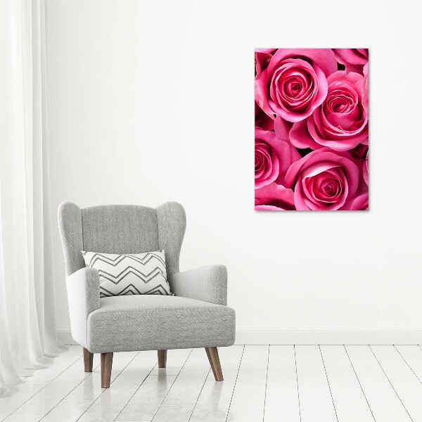 Cuadro moderno en lienzo resistente uv vertical rosas rosadas