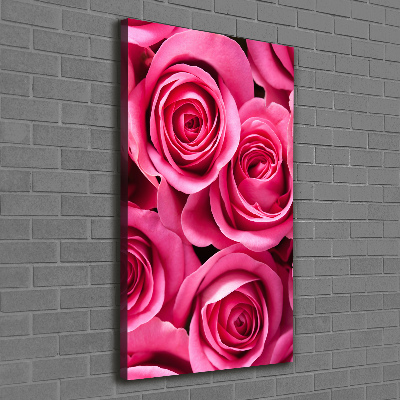 Cuadro moderno en lienzo resistente uv vertical rosas rosadas