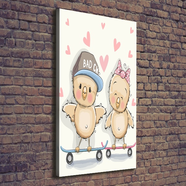 Fotografía en lienzo vertical Pollos en patineta