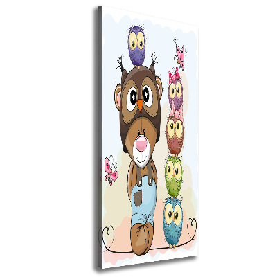 Cuadro canvas decorativo para salón vertical Osito de peluche y búhos