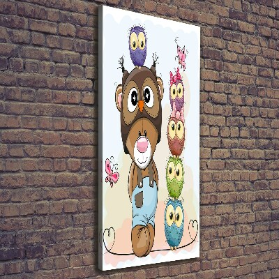 Cuadro canvas decorativo para salón vertical Osito de peluche y búhos