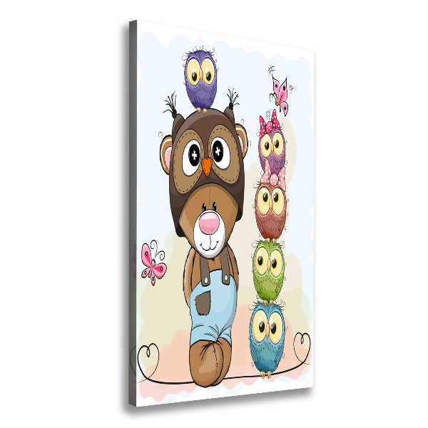 Cuadro canvas decorativo para salón vertical Osito de peluche y búhos