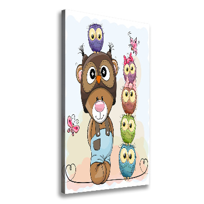 Cuadro canvas decorativo para salón vertical Osito de peluche y búhos